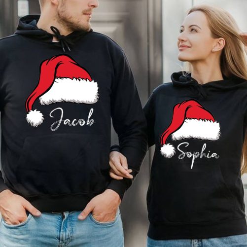 Personalized Couple Hoodie Christmas Hat Custom Name   Christmas Gift For Couple  4