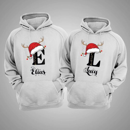 Personalized Couple Hoodie Merry Christmas Deer Custom Name Christmas Gift For Couple