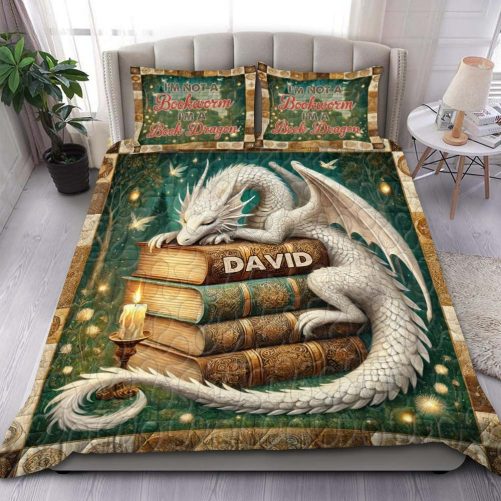 Personalized Gifts For Book Lovers Dragon Quilt Bedding Set Special Line 03xqtn080125 I'm Not A Bookworm I'm A Book Dragon