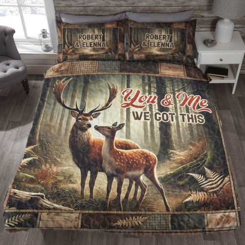 Personalized Gifts For Deer Couple Lover Quilt Bed Set