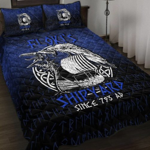 Quilt Bed Set Kattegat Longboat Raven Norse Mythology Flokis Shipyard Quilt Bed Set