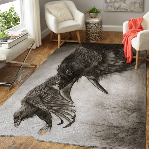 Raven Of Odin Huginn and Muninn Viking Area Rug