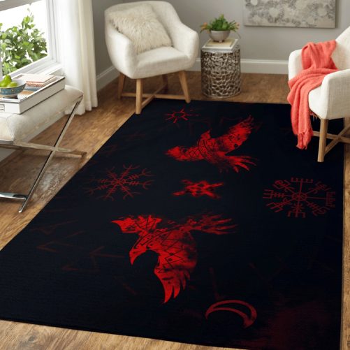 Raven Rune Vegvisir Viking Area Rug