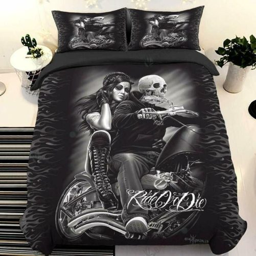 Ride Or Die Skull And Lady Bedding Set Bedroom Decor