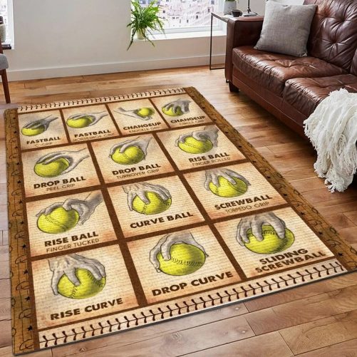 Softball In My Heart Area Rug, Softball Rug, Softball Pitching Grips Rug, Gifts for Softball