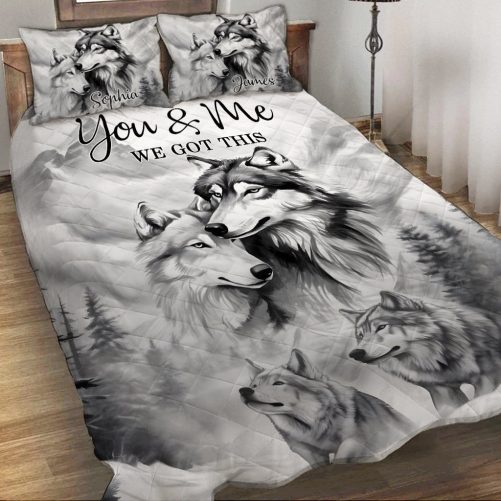 Strong Couple Personalized Wolf Quilt Set