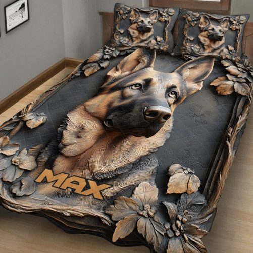 Strong German Shepherd Personalized Dog Quilt Set