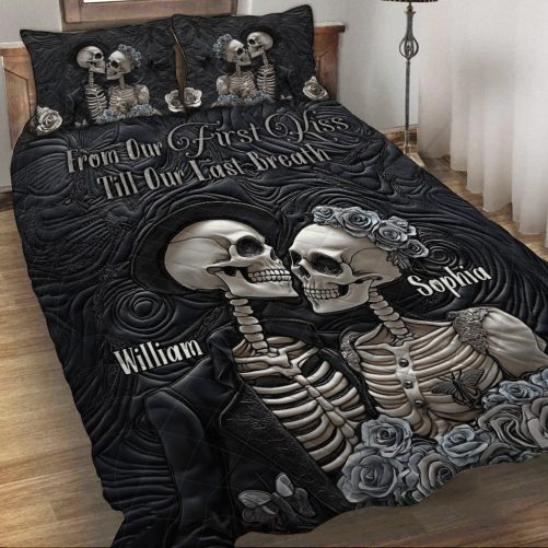Till Death Do Us Part Personalized Skull Quilt Set