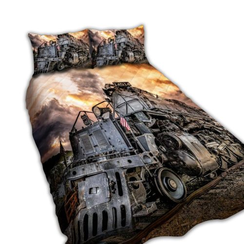 Train Old Railroad Strong Quilt Bed Set