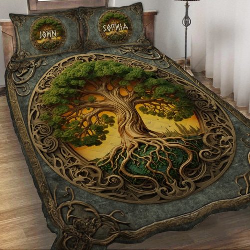 Tree Of Life Scandinavian Mythology Rustic Style Personalized Irish Quilt Set