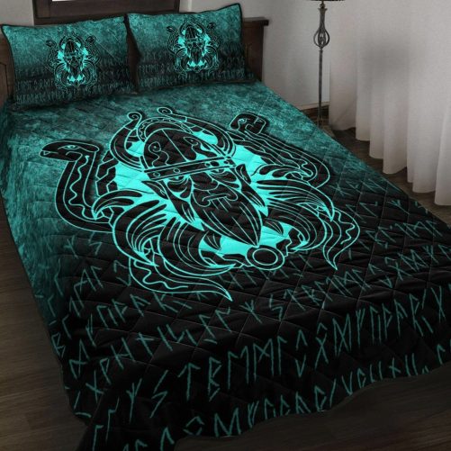 Viking Quilt Bed Set Nordic Warrior Valhalla Norse Cyan Version Quilt Bed Set RLT12