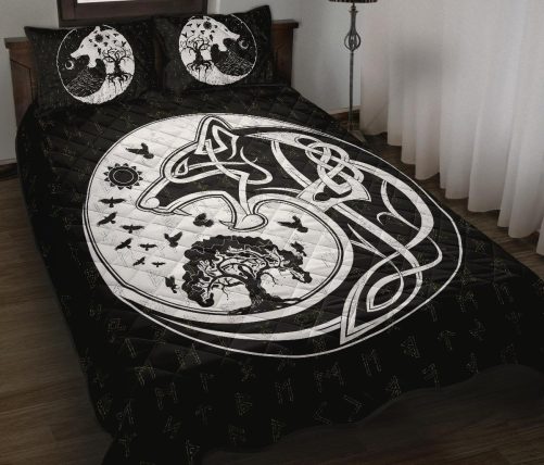 Viking Quilt Bed Set, Skoll and Hati Rune Tattoo RLT12
