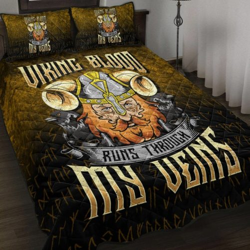 Viking Quilt Bed Set Viking Blood Runs Through My Veins Quilt Bed Set RLT12