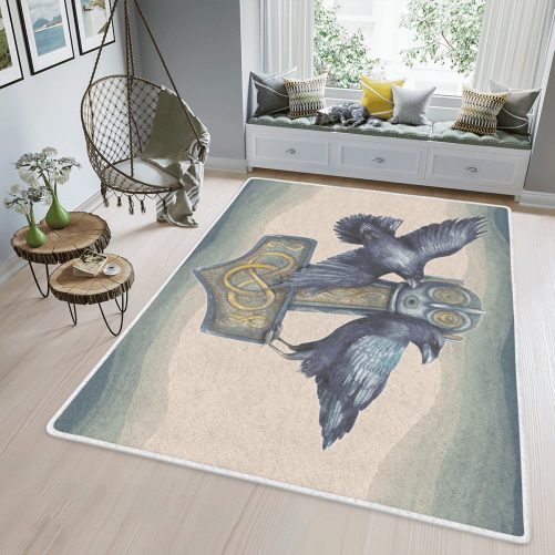 Viking Raven And Thors Hammer Mjolnir Rug Viking Area Rug