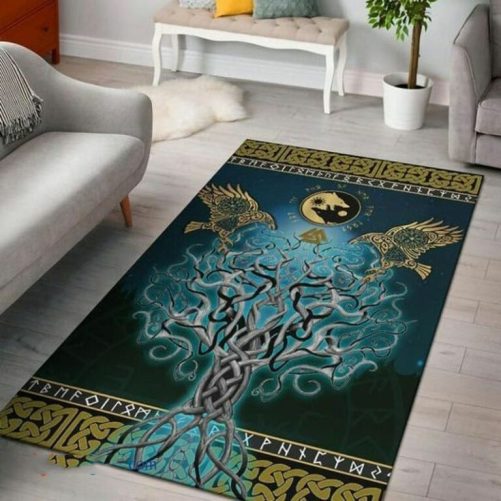 Viking Raven And Tree Of Life Viking Area Rug