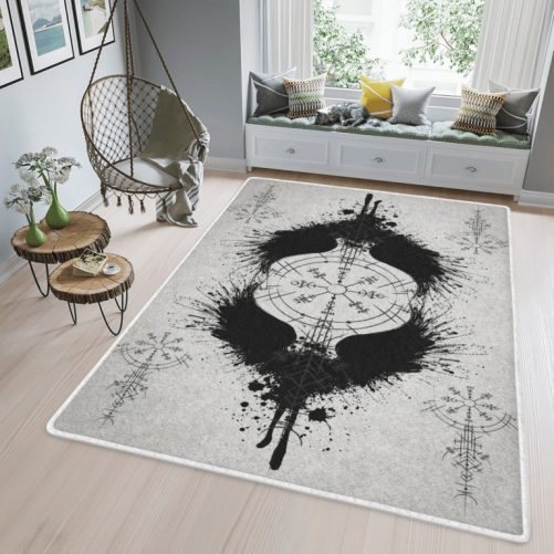 Viking Raven And Vegvisir Viking Area Rug