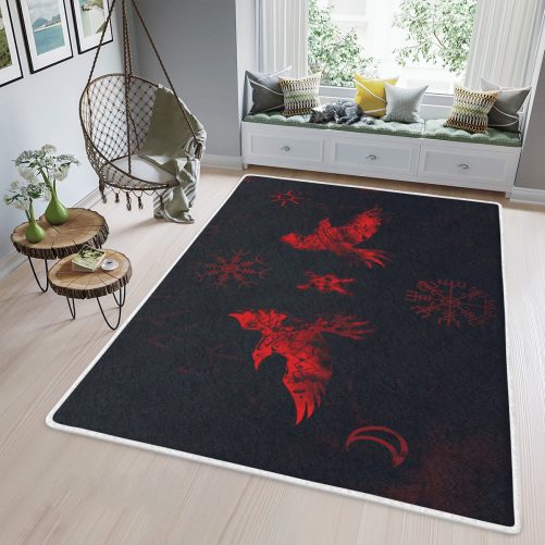 Viking Raven And Vegvisir Viking Area Rug