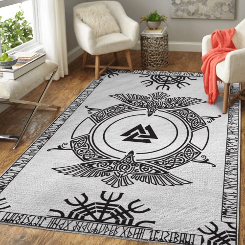 Viking Raven and Runic Viking Area Rug