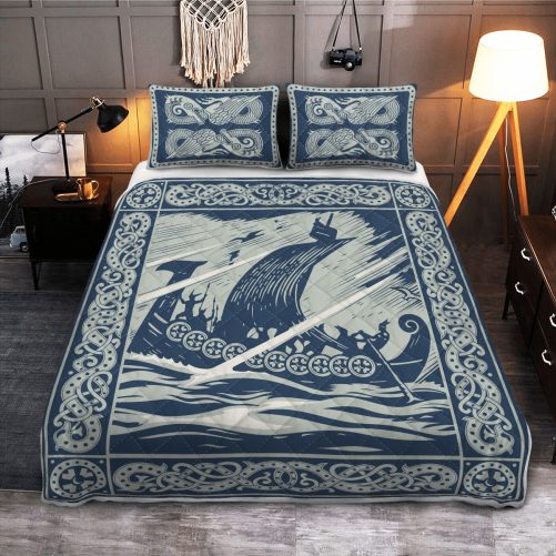 Viking Ship Art Viking Quilt Bedding Set