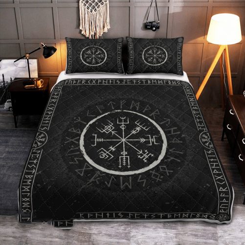 Viking Vegvisir And Runic Viking Quilt Bedding Set