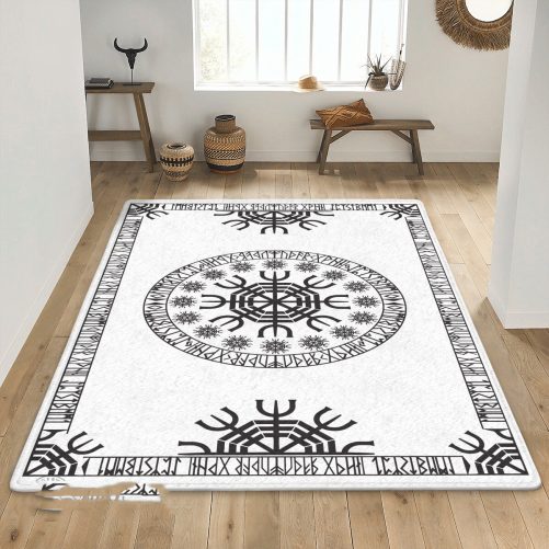 Viking helm Of Awe And Rune Viking Area RugViking helm Of Awe And Rune Viking Area Rug
