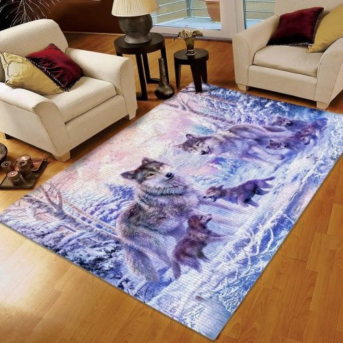Wolf Art Rug, Dacian Wolf Area Rug, The Golden Rectangle Printing Floor Mat Carpet, Winter Rug, Winter Wolf Family Rectangle Rug, Gifts for Winter