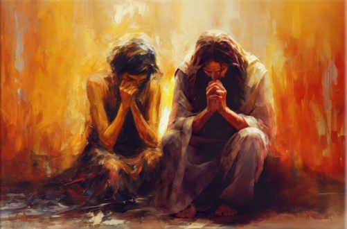 Women and Jesus Praying Wall Art Canvas Print