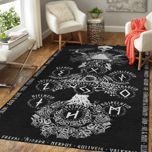 Yggdrasil raven Huginn and Muninn ravens of Odin Viking Area Rug