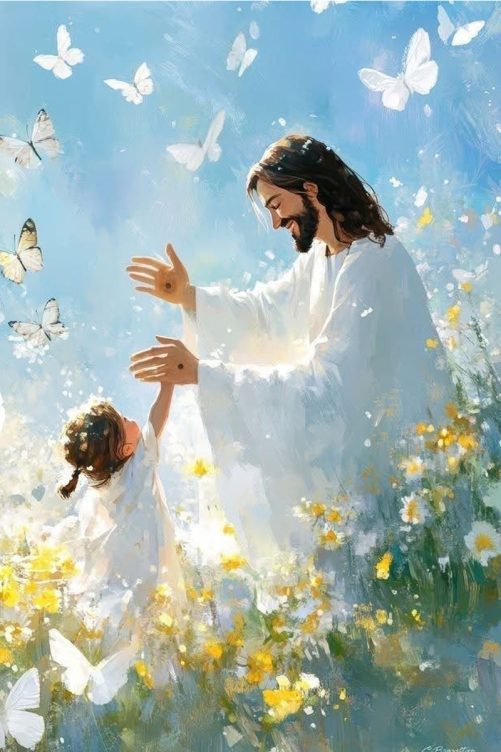 jesus with little girl canvas