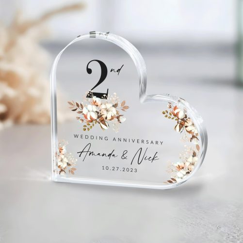 2nd Wedding Anniversary Gift, Cotton Anniversary Acrylic Plaque, Personalized Second Wedding Anniversary Gift, Gift for Husband Boyfriend