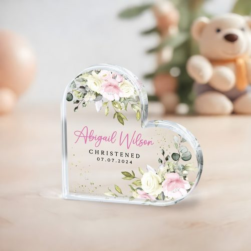 Baptism gift for girl, Acrylic plaque for baby girl, Personalized Christening Gift, Elegant Eucalyptus Christening Keepsake,Baptism Gift 1
