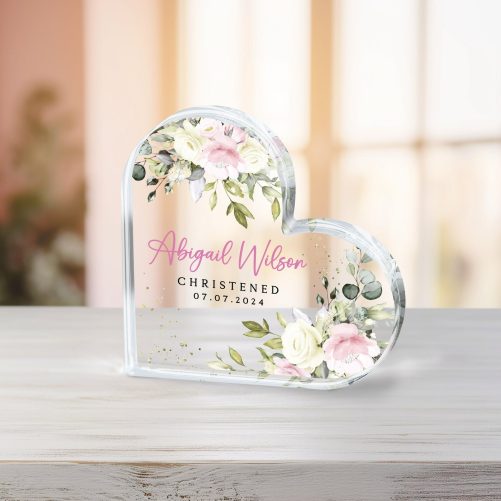 Baptism gift for girl, Acrylic plaque for baby girl, Personalized Christening Gift, Elegant Eucalyptus Christening Keepsake,Baptism Gift 2