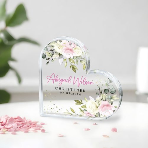 Baptism gift for girl, Acrylic plaque for baby girl, Personalized Christening Gift, Elegant Eucalyptus Christening Keepsake,Baptism Gift