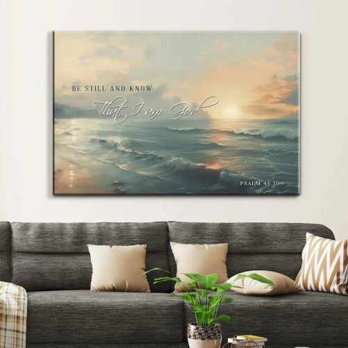 Be Still and Know, Seascape, Psalm 4 Wall Art Canvas Print