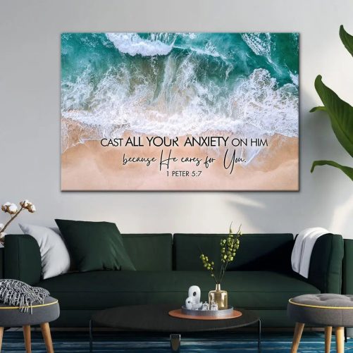 Cast All Your Anxiety on Him 1 Peter , Ocean Waves, Wall Art Canvas 1