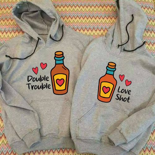Funny Couple Hoodie Double Trouble Love Shot   Funny Gift For Couple  1