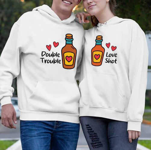 Funny Couple Hoodie Double Trouble Love Shot   Funny Gift For Couple  2