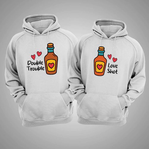 Funny Couple Hoodie Double Trouble Love Shot   Funny Gift For Couple  3