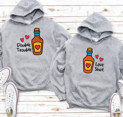 Funny Couple Hoodie Double Trouble Love Shot   Funny Gift For Couple  4