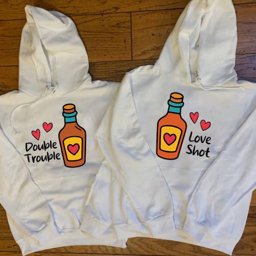 Funny Couple Hoodie Double Trouble Love Shot   Funny Gift For Couple