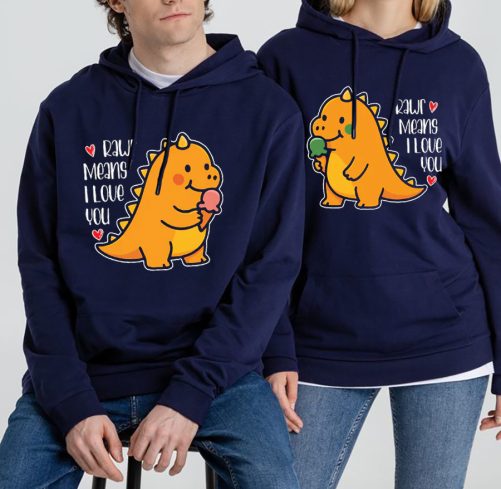 Funny Couple Hoodie Rawr Means I Love You   Funny Gift For Couple