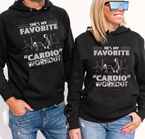 Woman and man wearing black hoodies, mockup for hoody sweatshirt design