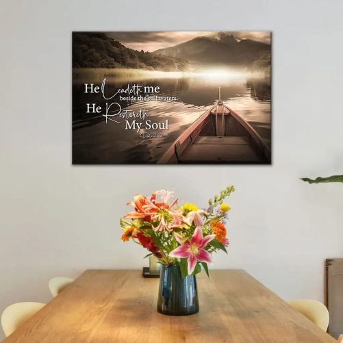 He Leadeth Me Beside the Still Waters Psalm Wall Art Canvas 1