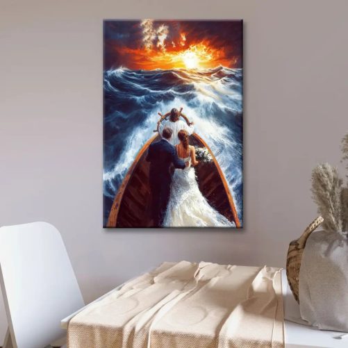 Jesus Taking the Wheel Guiding a Married Couple Through Storms – Christian Wall Art Canvas 1