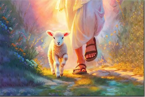 Jesus Walking With Lamb Canvas