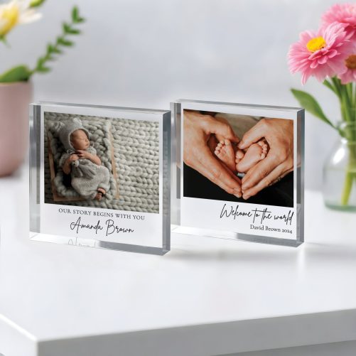 New Baby Gift, Personalized Photo Acrylic Block, Photo Print Acrylic Plaque, Custom Photo Block for Newborn, Nursery Decor, Mothers Day Gift