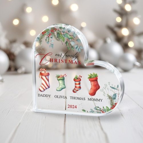 Personalized Family Christmas Gift, Our Family Christmas Acrylic Plaque, Family Christmas 2024 Gift, Family Christmas Custom Heart Plaque 1