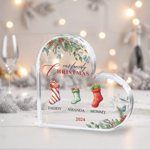 Personalized Family Christmas Gift, Our Family Christmas Acrylic Plaque, Family Christmas 2024 Gift, Family Christmas Custom Heart Plaque 2