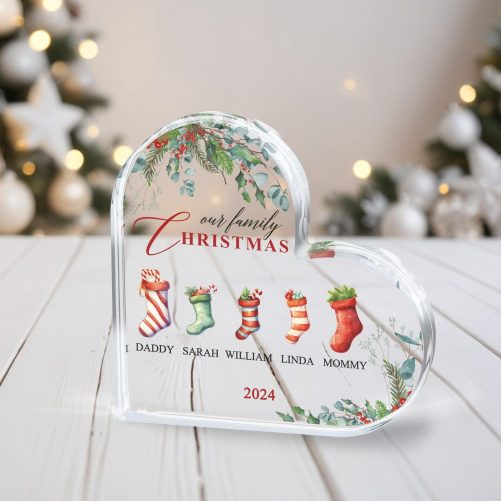 Personalized Family Christmas Gift, Our Family Christmas Acrylic Plaque, Family Christmas 2024 Gift, Family Christmas Custom Heart Plaque 3