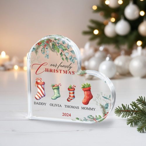 Personalized Family Christmas Gift, Our Family Christmas Acrylic Plaque, Family Christmas 2024 Gift, Family Christmas Custom Heart Plaque